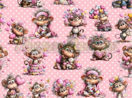 TKANINA DRUKOWANA WALENTYNKOWE MAŁPY NR 1