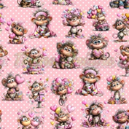 TKANINA DRUKOWANA WALENTYNKOWE MAŁPY NR 1