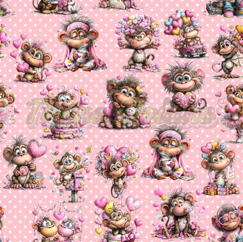 TKANINA DRUKOWANA WALENTYNKOWE MAŁPY NR 1