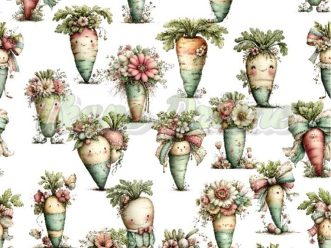 TKANINA DRUKOWANA WIELKANOCNE MARCHEWKI - mały wzór NR 2