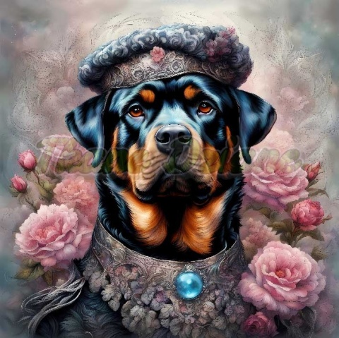 PANEL DRUKOWANY ROTTWEILER W KAPELUSZU NR 18
