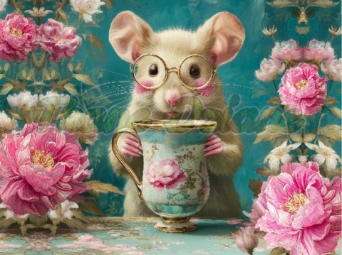 PANEL DRUKOWANY ZWIERZĘTA W PIWONIACH- MYSZ NR 8