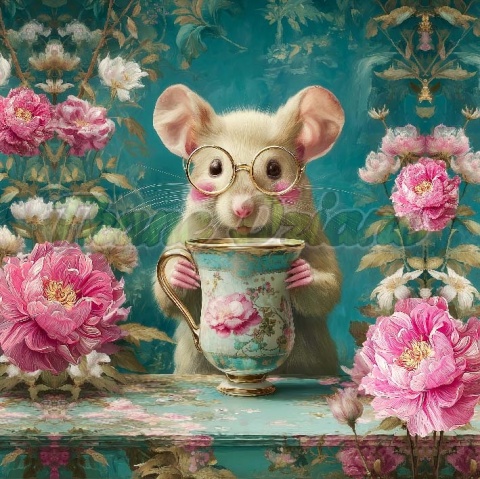 PANEL DRUKOWANY ZWIERZĘTA W PIWONIACH- MYSZ NR 8