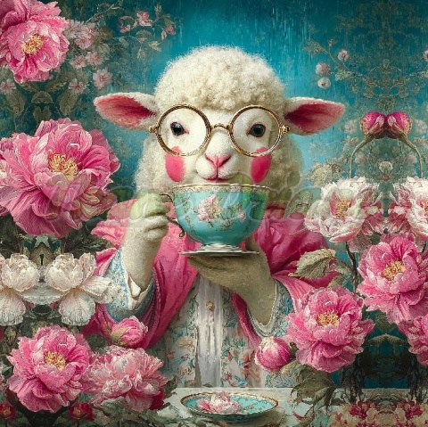 PANEL DRUKOWANY ZWIERZĘTA W PIWONIACH- OWCA NR 2