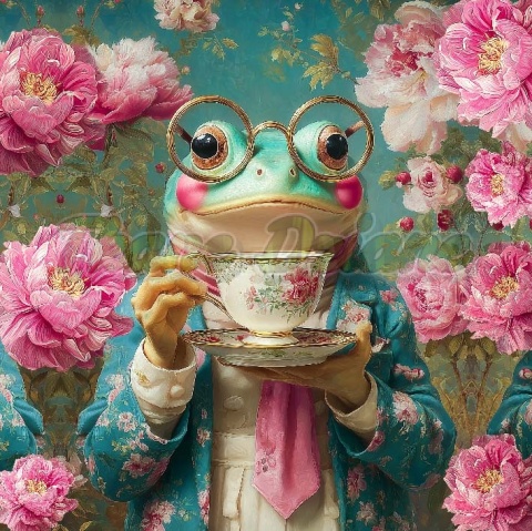 PANEL DRUKOWANY ZWIERZĘTA W PIWONIACH- ŻABA NR 5