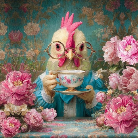 PANEL DRUKOWANY ZWIERZĘTA W PIWONIACH- KURA NR 6