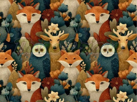 TKANINA DRUKOWANA LEŚNE ZWIERZĘTA NR 1