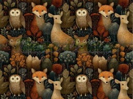 TKANINA DRUKOWANA LEŚNE ZWIERZĘTA NR 6