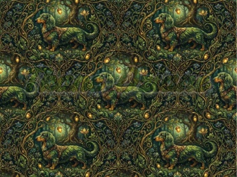 TKANINA DRUKOWANY PSY- JAMNIK DŁUGOWŁOSY NR 5