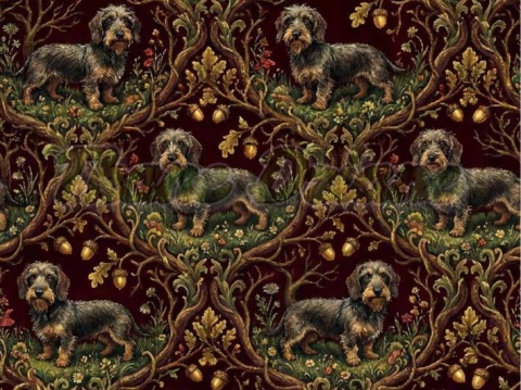 TKANINA DRUKOWANY PSY- JAMNIK SZORSTKOWŁOSY NR 4