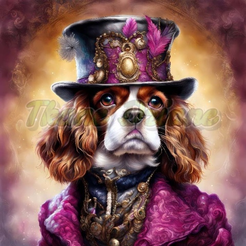 PANEL DRUKOWANY PSY W KAPELUSZCH- KING CHARLES SPANIEL NR 33
