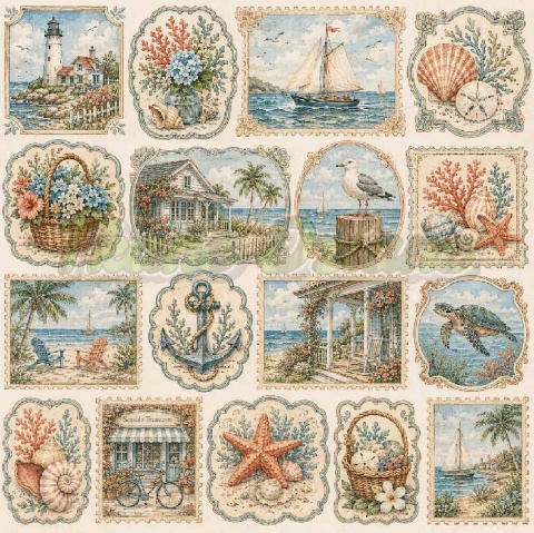 TKANINA DRUKOWANY VINTAGE PLAŻA W RAMKACH NR 4